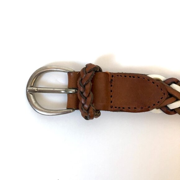 Vintage 1980's Copper Key Braided Leather Belt Size M/28 Tan Brown White Boho - Picture 10 of 14